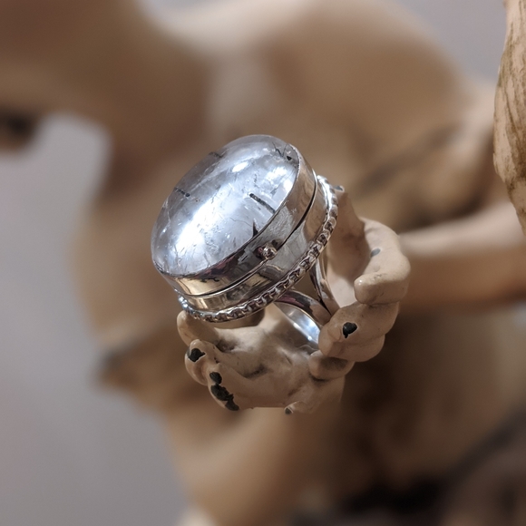 Vintage Sterling Tourmaline Quartz Poison Ring - Picture 10 of 10